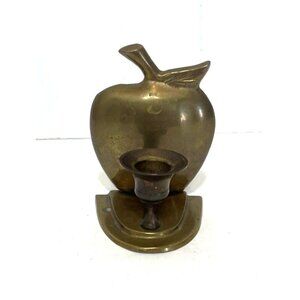 Vintage Brass Apple-Shaped Candle Holder Hosley 1995 India 3" H Collectible MCM